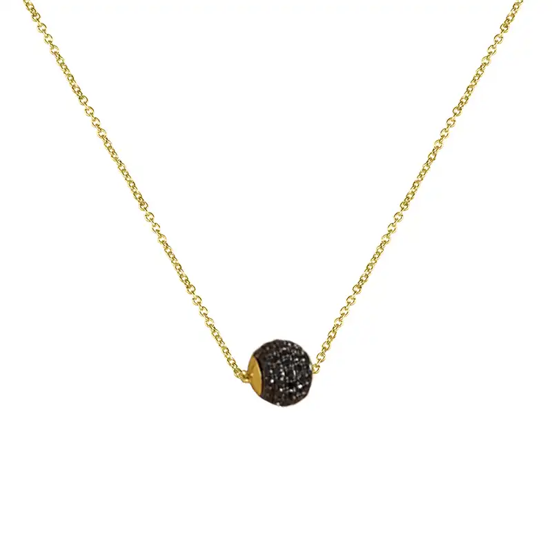 Round Gold Pendant with Black Diamonds